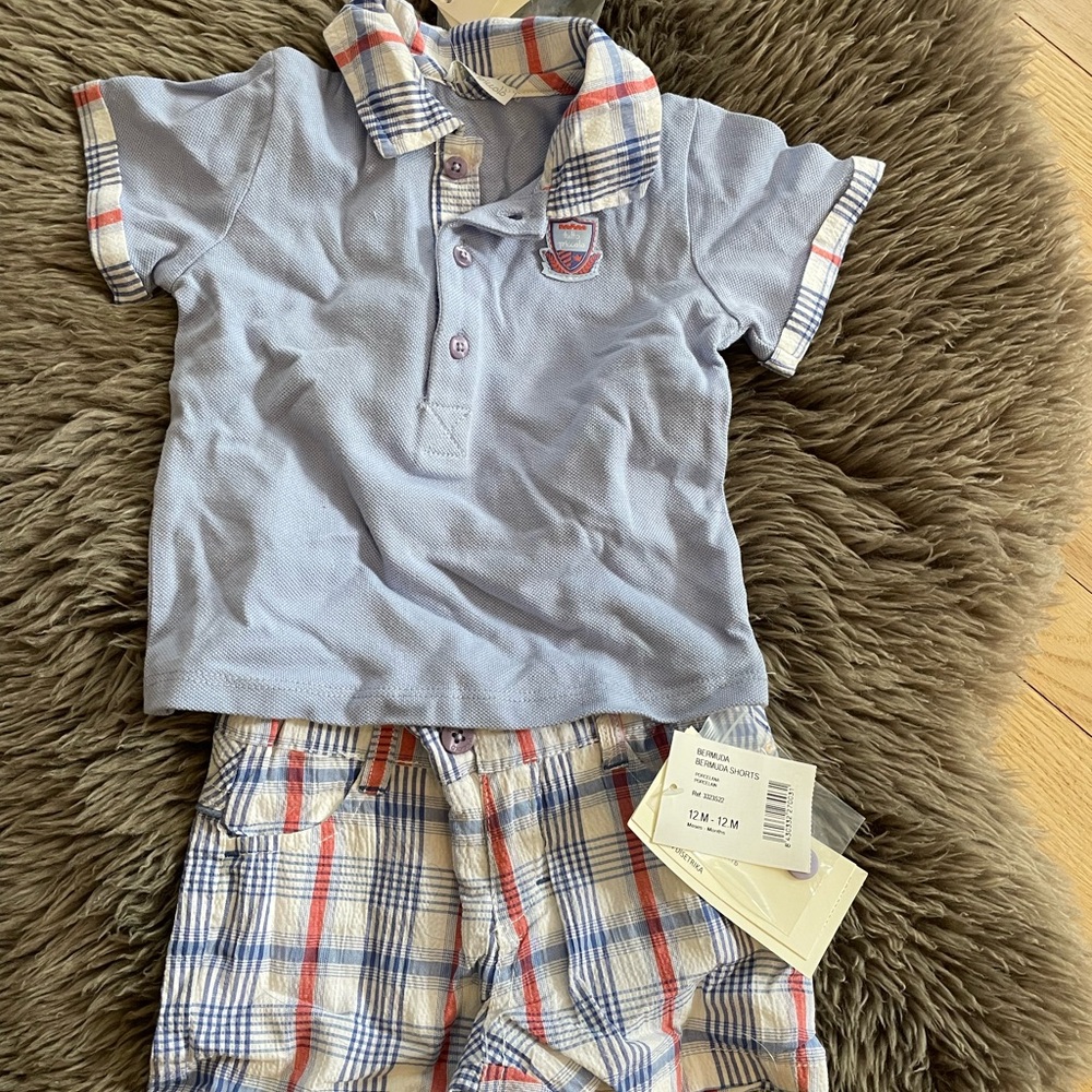 RARE Tutto Piccolo Blue Plaid Baby Outfit